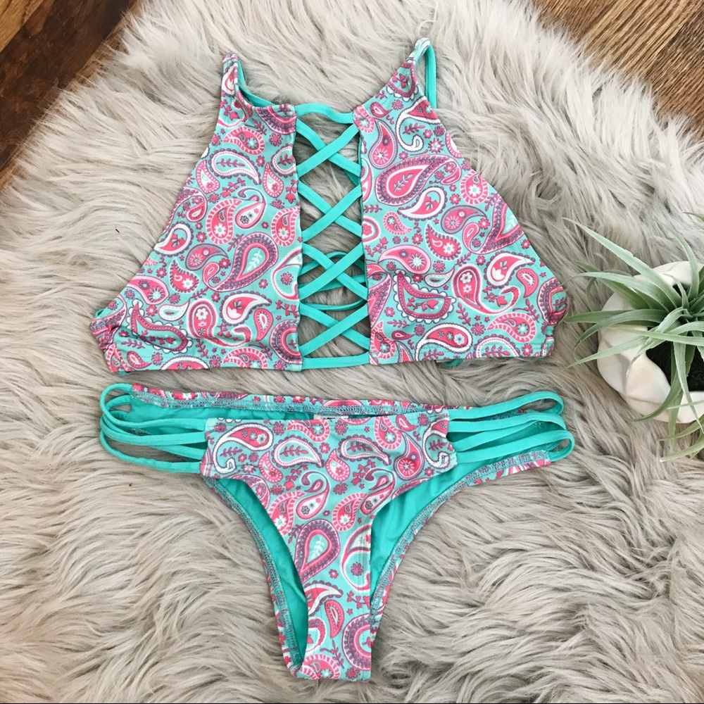 Paisley Criss Cross Strappy Bikini